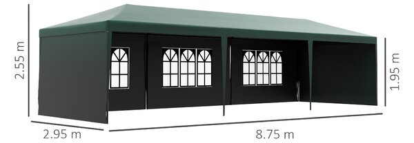 Outsunny 9 x 3 m Garden Gazebo Marquee Party Wedding Tent Canopy, Green
