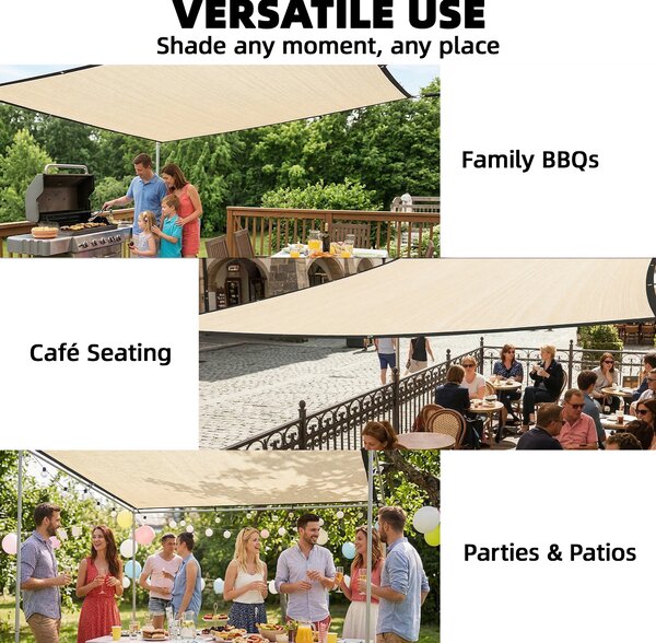 Outsunny Sun Shade Sail UV Protection Canopy with Stainless Steel Eyelets for Patio Garden 2 x 3 m Beige