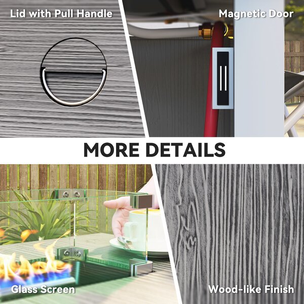 Outsunny 71cm 50,000 BTU Gas Fire Pit Table with Cover and Glass Screen - Dark Grey