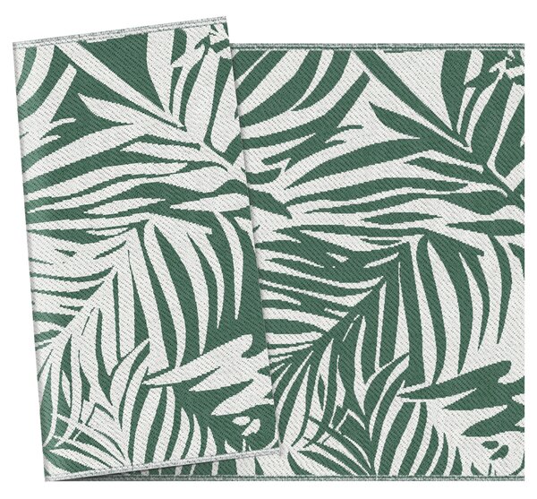 Outsunny Reversible Outdoor RV Rug, 1.5 x 2.4m Patio Floor Mat for Garden, Deck, Beach, Camping, Green Leaves, Green and White