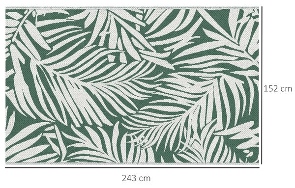 Outsunny Reversible Outdoor RV Rug, 1.5 x 2.4m Patio Floor Mat for Garden, Deck, Beach, Camping, Green Leaves, Green and White