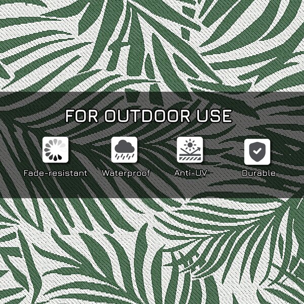Outsunny Reversible Outdoor RV Rug, 1.5 x 2.4m Patio Floor Mat for Garden, Deck, Beach, Camping, Green Leaves, Green and White