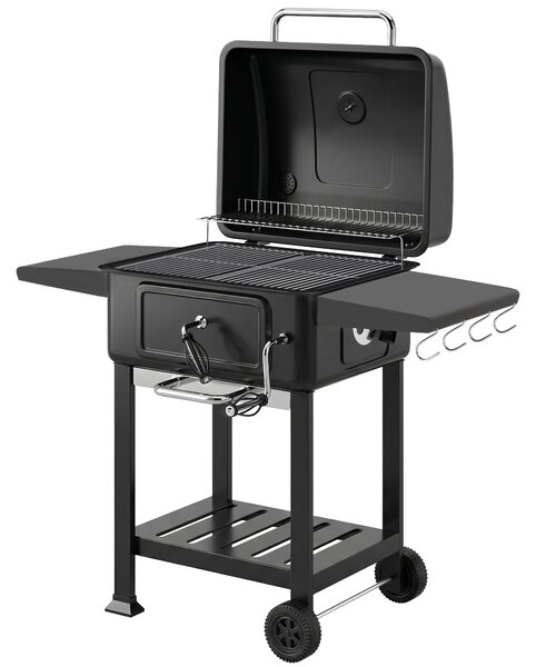 Outsunny Charcoal BBQ Grill with Adjustable Charcoal Pan, Large Barbecue Grill Smoker with Side Tables, Temperature for Outdoor