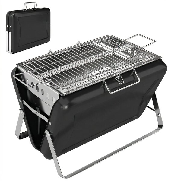 Outsunny Charcoal BBQ Grill Portable Stainless Steel Barbecue with Tilting Grate for Camping Picnic Garden Black