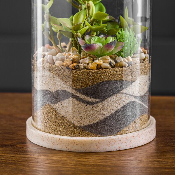 Artificial Succulent Garden in Sand Glass Terrarium