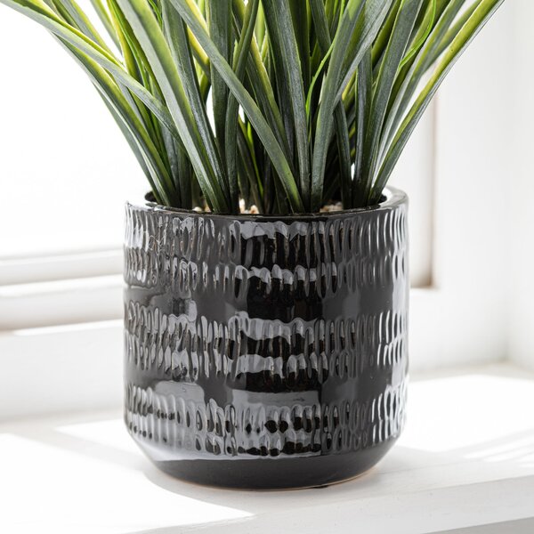 Artificial Grass in Black Ceramic Plant Pot