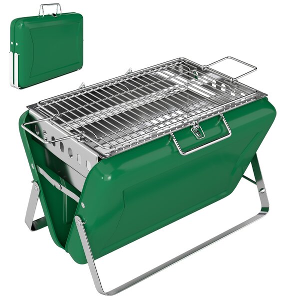 Outsunny Charcoal BBQ Grill Portable Stainless Steel Barbecue with Tilting Grate for Camping Picnic Garden Dark Green