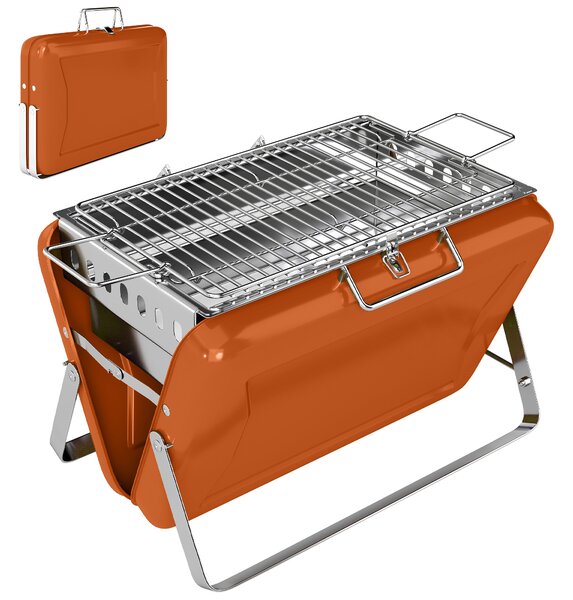 Outsunny Charcoal BBQ Grill Portable Stainless Steel Barbecue with Tilting Grate for Camping Picnic Garden Orange