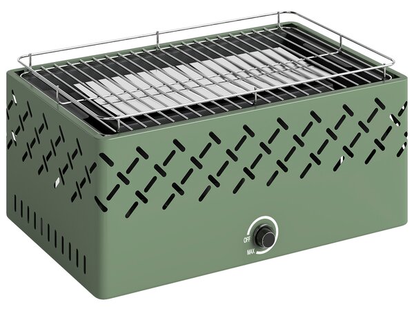 Outsunny Portable Charcoal BBQ Grill, Battery Powered Barbecue Grill with Built-in Fan for Camping Picnic, Light Green