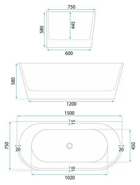 Wall acrylic bath Rea Eris 150cm