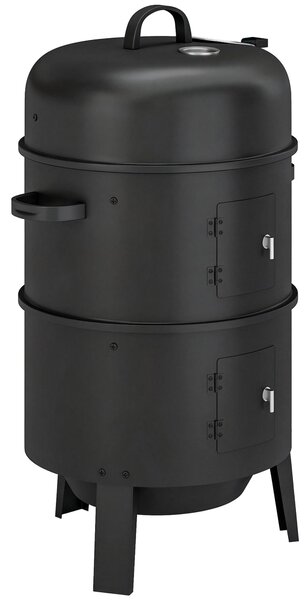 Outsunny 3-in-1 Vertical Charcoal Smoker with 2 Grill Grates, Built-in Thermometer, Adjustable Vent, 2 Doors