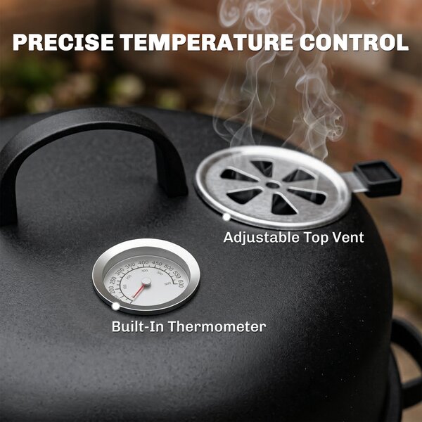 Outsunny 3-in-1 Vertical Charcoal Smoker with 2 Grill Grates, Built-in Thermometer, Adjustable Vent, 2 Doors