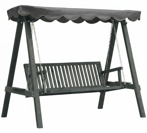 Outsunny 3 Seater Garden Swing Seat with Canopy, Wooden Swing Chair, Outdoor Hammock Bench for Balcony Patio Porch, Grey
