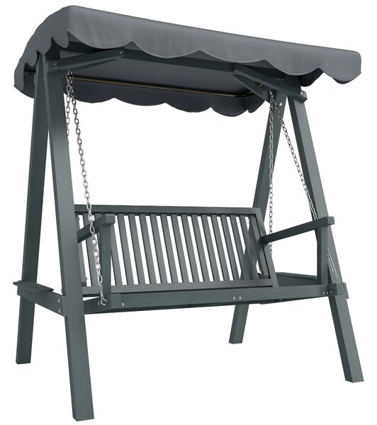 Outsunny 2 Seater Garden Swing Seat with Canopy, Wooden Swing Chair, Outdoor Hammock Bench for Balcony Patio Porch, Grey