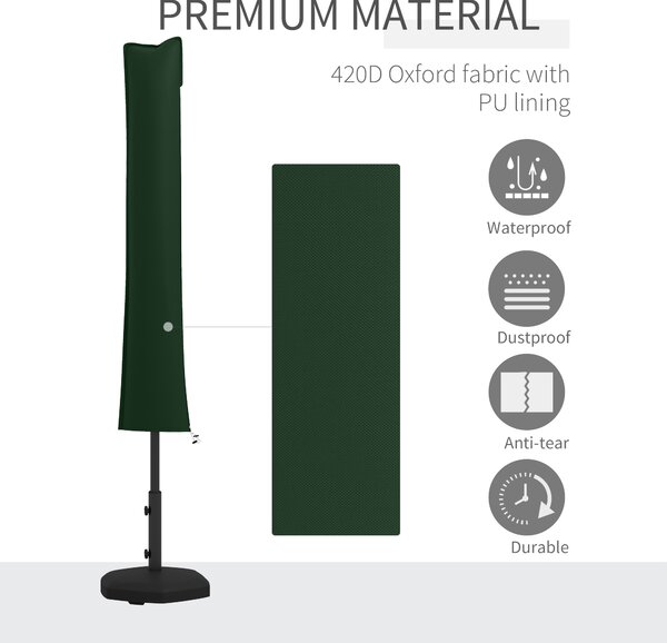 Outsunny Parasol Cover, Cantilever Umbrella Cover for 2-3.5 m Parasols, Banana Umbrella Protector with Zipper, Green