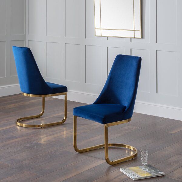 Vittoria Set of 2 Cantilever Dining Chairs, Velvet Blue