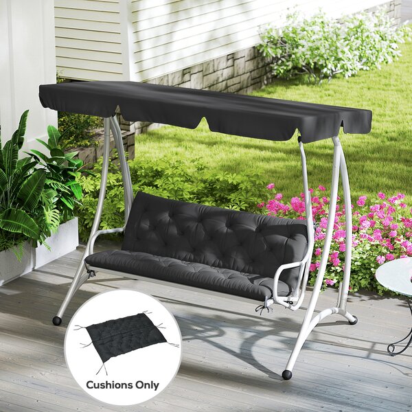 Outsunny Garden Bench Cushion: Cosy Outdoor Seating Pad with Back Support and Ties, Black, 98 x 150 cm Aosom UK