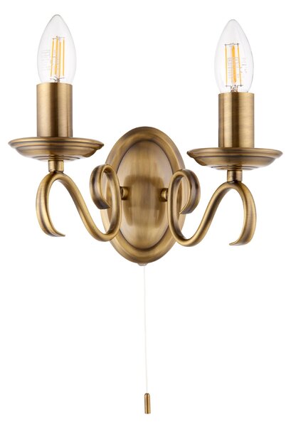 Vogue Bernice Antique Brass 2 Light Wall Light