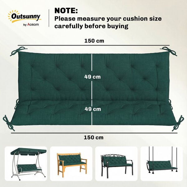 Outsunny 3 Seater Bench Cushion, Garden Chair Cushion with Back and Ties for Indoor and Outdoor Use, 98 x 150 cm, Green