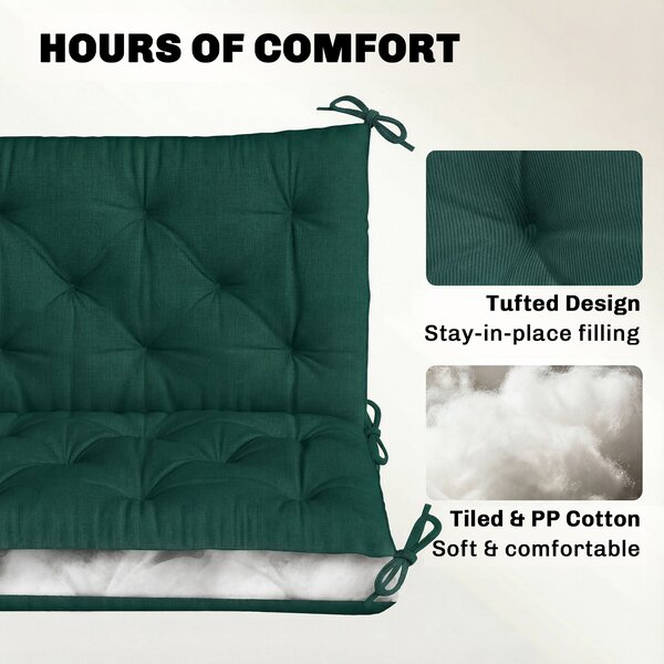 Outsunny 3 Seater Bench Cushion, Garden Chair Cushion with Back and Ties for Indoor and Outdoor Use, 98 x 150 cm, Green