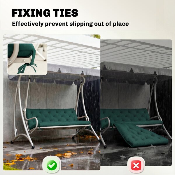 Outsunny 3 Seater Bench Cushion, Garden Chair Cushion with Back and Ties for Indoor and Outdoor Use, 98 x 150 cm, Green