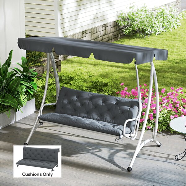 Outsunny 3 Seater Outdoor Chair Cushions, Garden Bench Cushion W/ Back and Ties for Indoor and Outdoor Use, 98 x 150 cm, Dark Grey Aosom UK