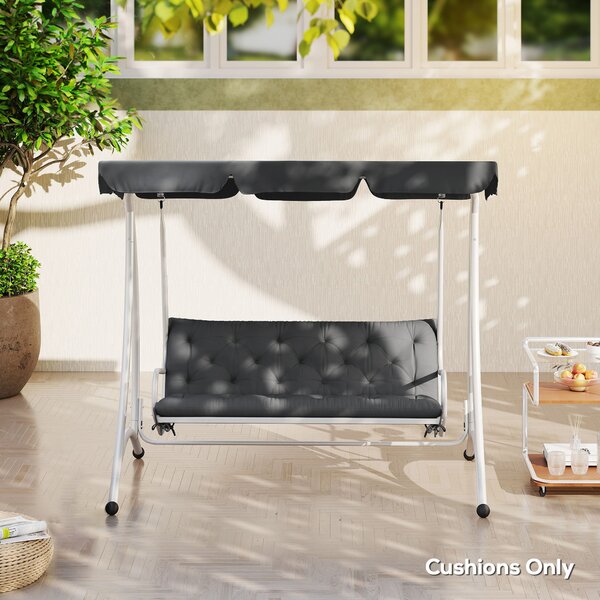 Outsunny 3 Seater Outdoor Chair Cushions, Garden Bench Cushion W/ Back and Ties for Indoor and Outdoor Use, 98 x 150 cm, Dark Grey Aosom UK