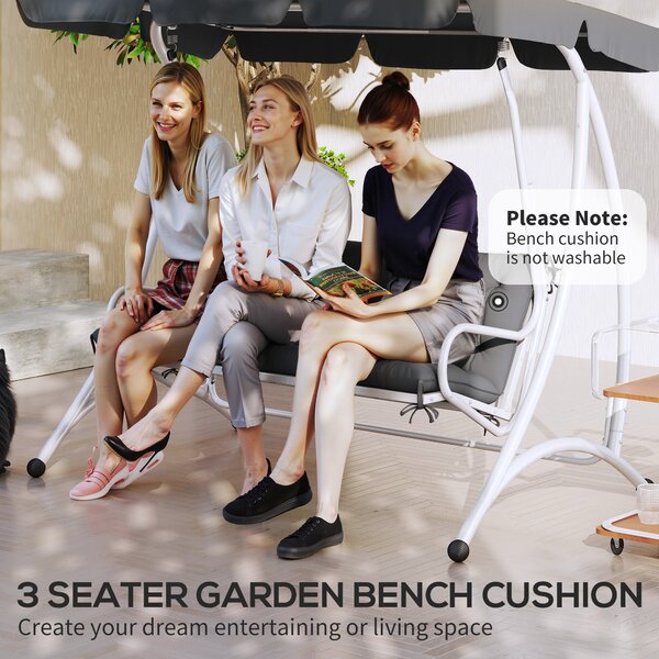 Outsunny 3 Seater Outdoor Chair Cushions, Garden Bench Cushion W/ Back and Ties for Indoor and Outdoor Use, 98 x 150 cm, Dark Grey Aosom UK