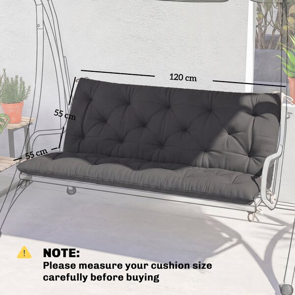 Outsunny Garden Bench Cushion, 2 Seater Swing Chair Cushion, Seat Pad with Ties for Indoor and Outdoor Use, 110 x 120 cm, Black