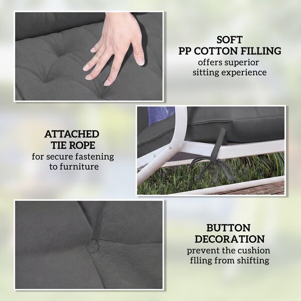 Outsunny Garden Bench Cushion, 2 Seater Swing Chair Cushion, Seat Pad with Ties for Indoor and Outdoor Use, 110 x 120 cm, Black
