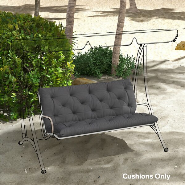 Outsunny Garden Bench Cushion, 2 Seater Swing Chair Cushion, Seat Pad with Ties for Indoor and Outdoor Use, 110 x 120 cm, Black