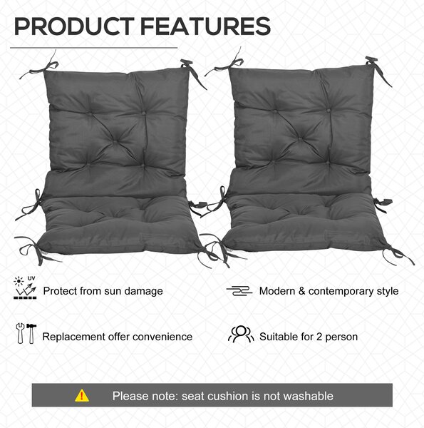 Outsunny Set of 2 Outdoor Seat Cushions 50W x 98L x 8Dcm Comfortable Seat Pad with Backrest for Sunbeds, Rocking Chairs, Loungers