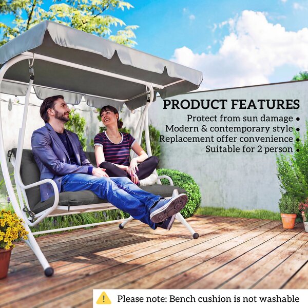 Outsunny Garden Bench Cushion, 2 Seater Swing Chair Cushion, Seat Pad with Ties for Indoor and Outdoor Use, 110 x 120 cm, Black