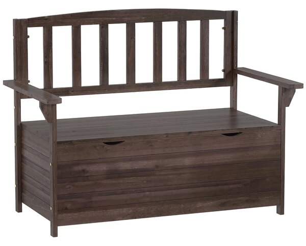 Outsunny Outdoor 2 Seater Garden Bench, Wooden Bench with Storage, Backrest, Arm Rests, 112 x 84 x 58 cm, Brown