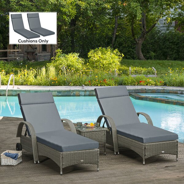 Outsunny Set of 2 Sun Lounger Cushions, Replacement Cushions for Rattan Furniture with Ties, 196 x 55 cm, Dark Grey Aosom UK