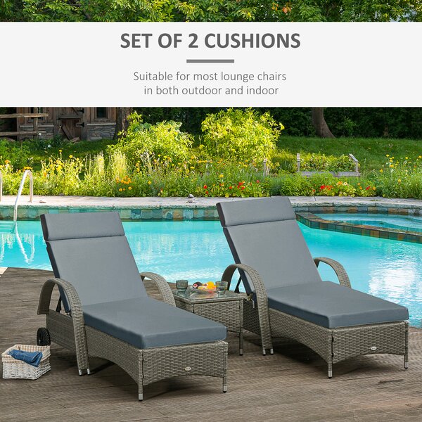 Outsunny Set of 2 Sun Lounger Cushions, Replacement Cushions for Rattan Furniture with Ties, 196 x 55 cm, Dark Grey Aosom UK