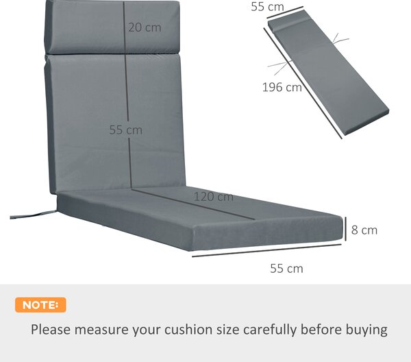 Outsunny Set of 2 Sun Lounger Cushions, Replacement Cushions for Rattan Furniture with Ties, 196 x 55 cm, Dark Grey Aosom UK