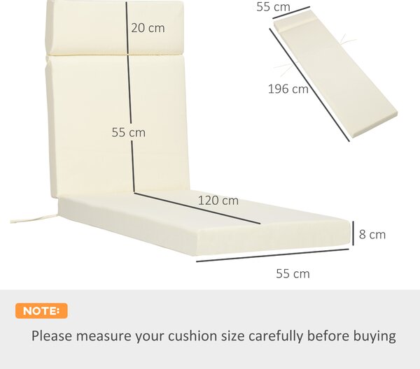Outsunny Set of 2 Sun Lounger Cushions, Replacement Cushions for Rattan Furniture with Ties, 196 x 55 cm, Cream White