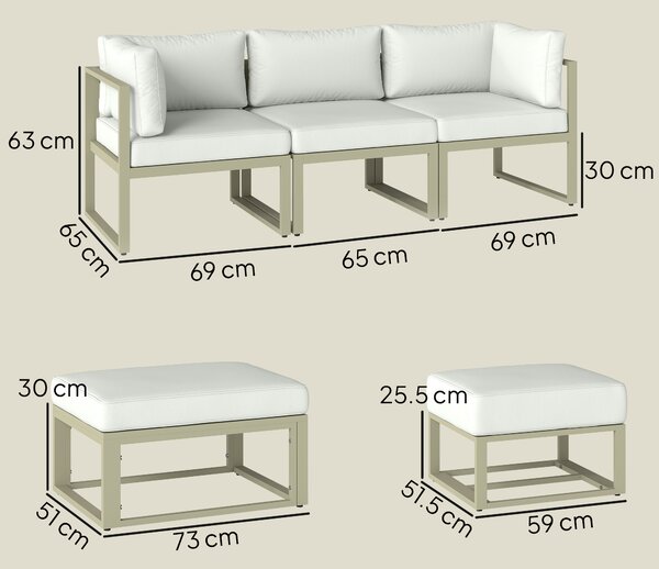 Outsunny Garden Daybed, 6 Piece Outdoor Sectional Sofa Set, Aluminium Patio Conversation Furniture Set with Coffee Table
