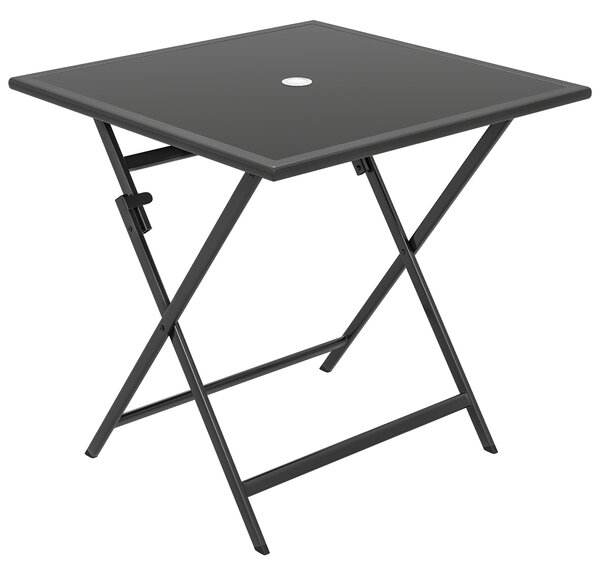 Outsunny Folding Outdoor Dining Table, Square Garden Table Tempered Glass Top with Parasol Hole Garden Patio, 70 x 70 x 70 cm