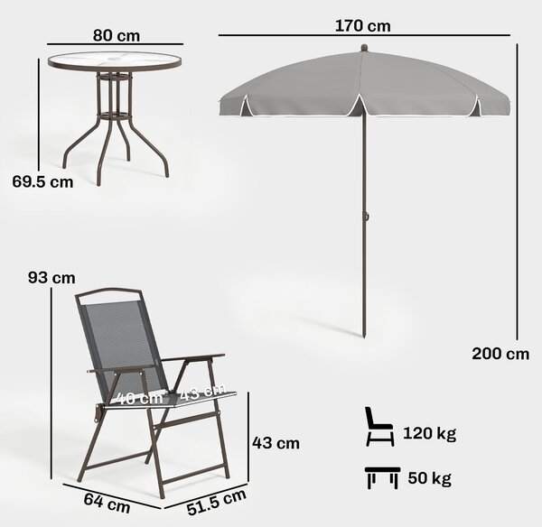 Outsunny 6 Piece Garden Dining Set with Umbrella, Patio Sets with Parasol, 4 Folding Dining Chairs, Dark Grey