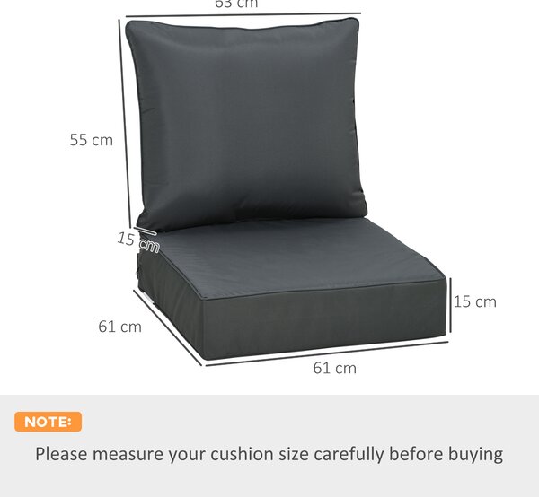 Outsunny Outdoor Seat and Back Cushion Sets, 63L x 55W x 15Dcm Olefin Seating Chair Fade Resistant Replacement Cushion for Rattan Sofa Aosom UK