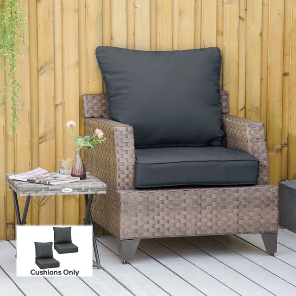 Outsunny Outdoor Seat and Back Cushion Sets, 63L x 55W x 15Dcm Olefin Seating Chair Fade Resistant Replacement Cushion for Rattan Sofa Aosom UK