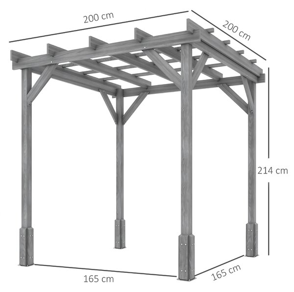 Outsunny 2 x 2m Wooden Pergola Kit, Decorative Garden Gazebo Shelter with Stable Structure for Climbing Vines, Flowers, Grey