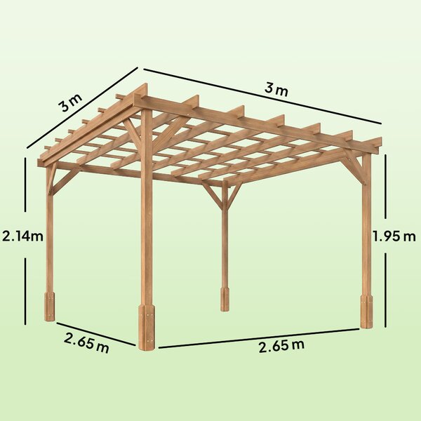 Outsunny 3 x 3 m Wooden Pergola Kit, Decorative Garden Gazebo Shelter with Stable Structure for Climbing Vines, Dark Brown