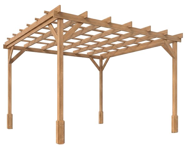 Outsunny 3 x 3 m Wooden Pergola Kit, Decorative Garden Gazebo Shelter with Stable Structure for Climbing Vines, Dark Brown