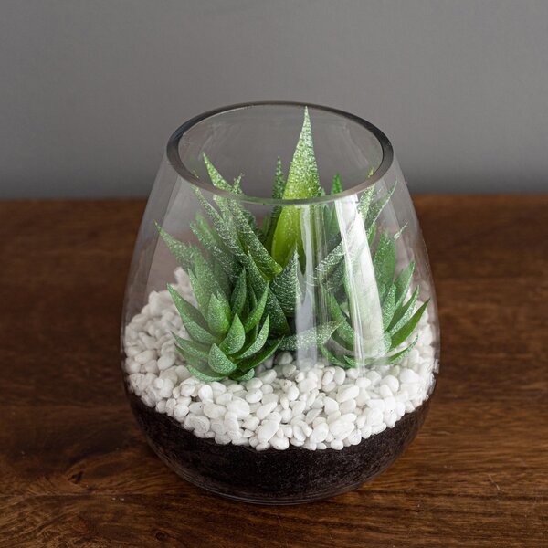 Artificial Succulents in Glass Vase Terrarium