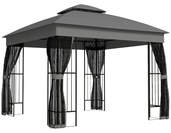 Outsunny 3 x 3 m Outdoor Garden Gazebo with Post Shelves, UPF50+ Double Roof Patio Permanent Pavilion, Grey