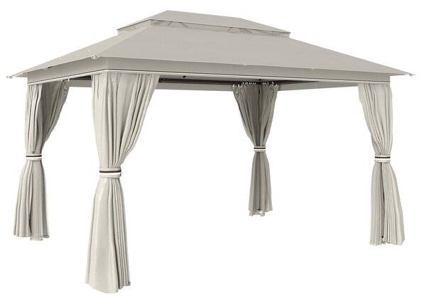 Outsunny 3 x 4 m Outdoor Garden Gazebo with Netting and Curtains, UPF50+ Patio Gazebo Permanent Pavilion Canopy, Beige