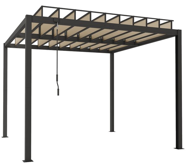 Outsunny 3 x 3 m Louvered Pergola with PC Roof, Aluminium Patio Gazebo Pergola Canopy with Drainage Gutters, Handle, Coffee